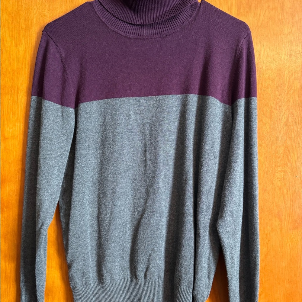 Calvin Klein Color-Block Turtleneck Sweater in Purple and Gray